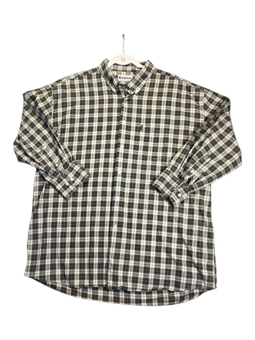 Barbour Malcolm Plaid Long Sleeve Button Down Shirt Green Tartan Regular Fit XL
